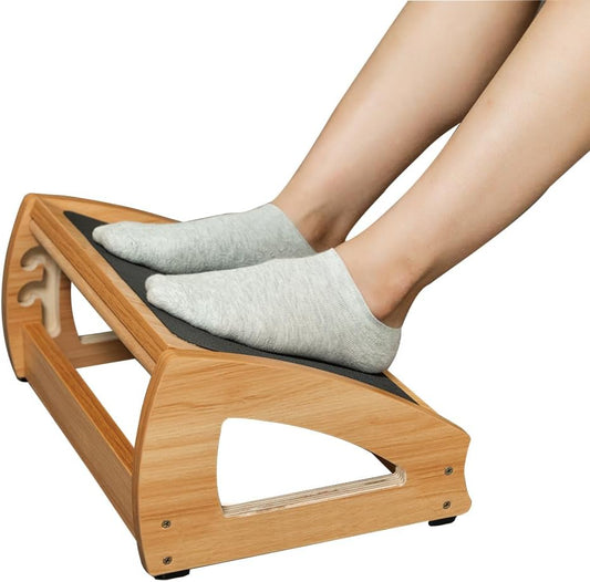 Wooden Under Desk Footrest, 4 Heights, 400 lb, Office Foot Rest