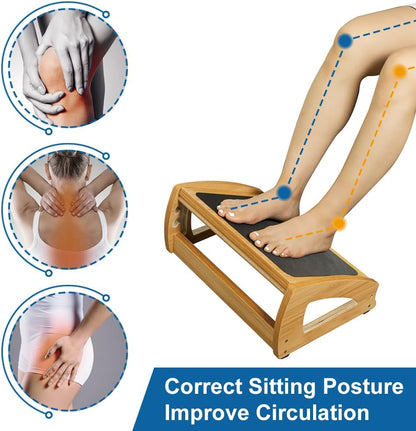Wooden Under Desk Footrest, 4 Heights, 400 lb, Office Foot Rest