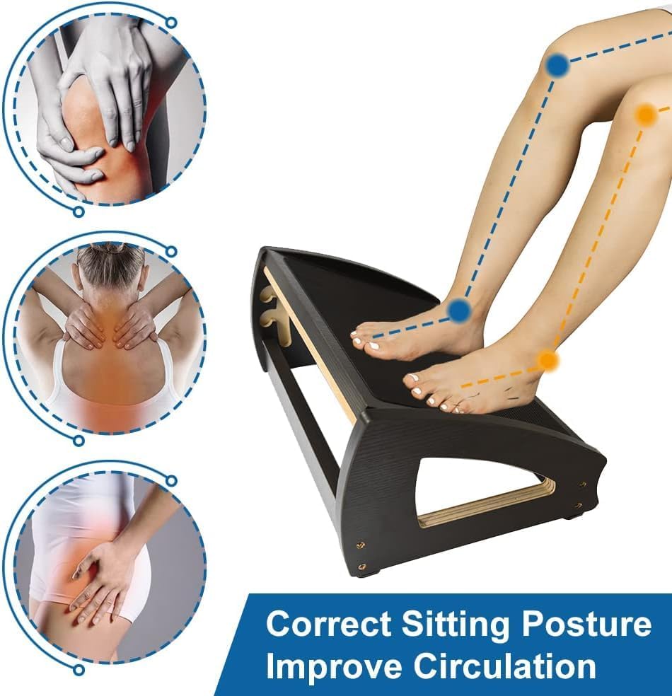 Wooden Under Desk Footrest, 4 Heights, 400 lb, Office Foot Rest