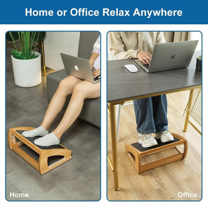Wooden Under Desk Footrest, 4 Heights, 400 lb, Office Foot Rest