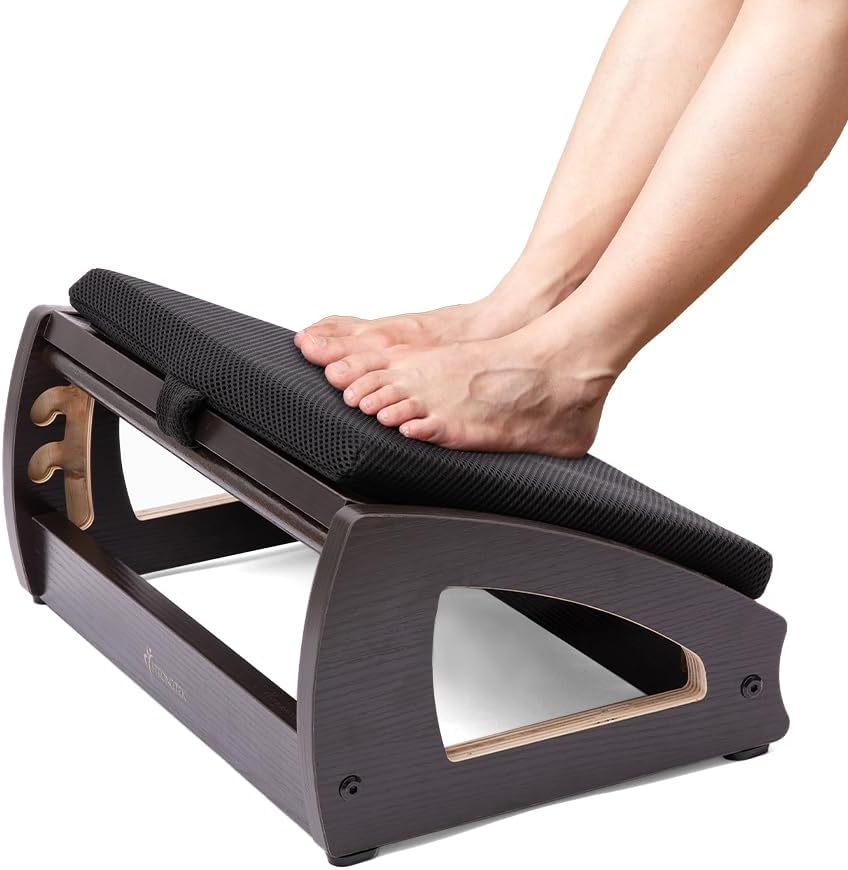 Wooden Under Desk Footrest, 4 Heights, 400 lb, Office Foot Rest