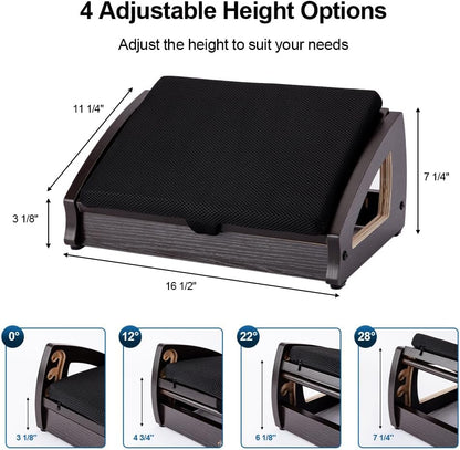 Wooden Under Desk Footrest, 4 Heights, 400 lb, Office Foot Rest