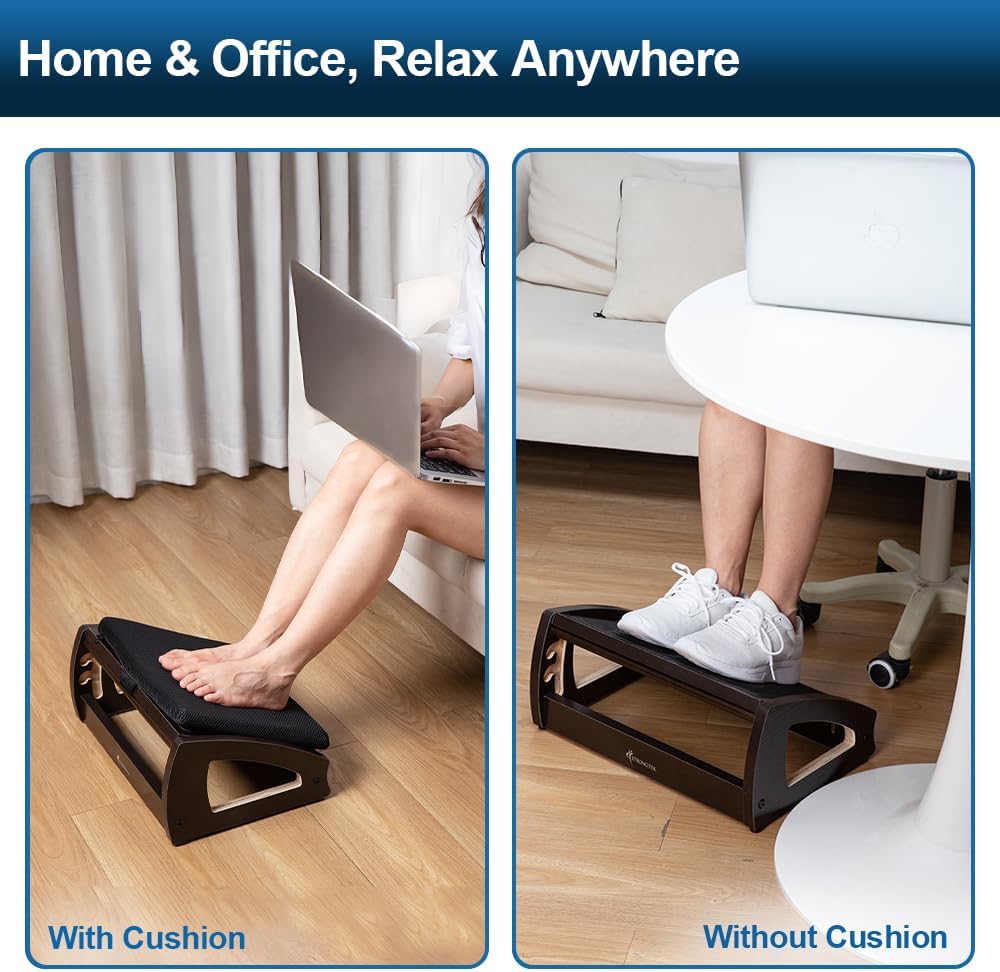 Wooden Under Desk Footrest, 4 Heights, 400 lb, Office Foot Rest