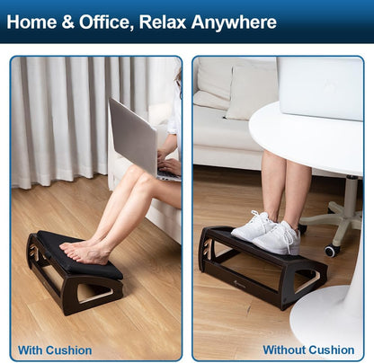 Wooden Under Desk Footrest, 4 Heights, 400 lb, Office Foot Rest