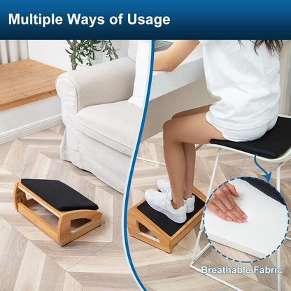 Wooden Under Desk Footrest, 4 Heights, 400 lb, Office Foot Rest