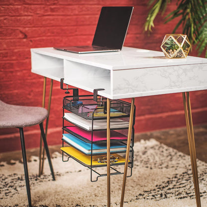 File Organizer 5 Tier Under The Desk File Holder, Clamp On Hanging File Organizer, SPACE SAVING DESIGN File Holder for Office Desk