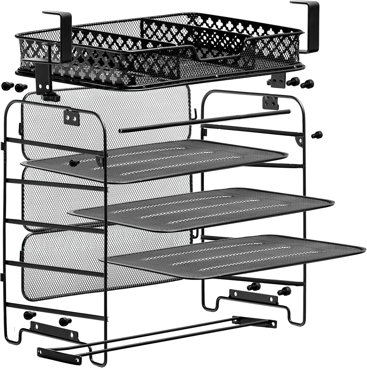 File Organizer 5 Tier Under The Desk File Holder, Clamp On Hanging File Organizer, SPACE SAVING DESIGN File Holder for Office Desk