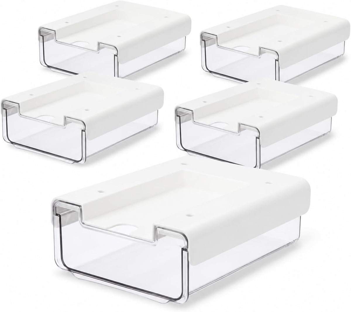 RHBLME 5 Pack Under Desk Drawer, Under Shelf Drawers Slide Out Self-Adhesive Standing Desk Drawer Attachment, Plastic Workspace Organizers for Office Home School