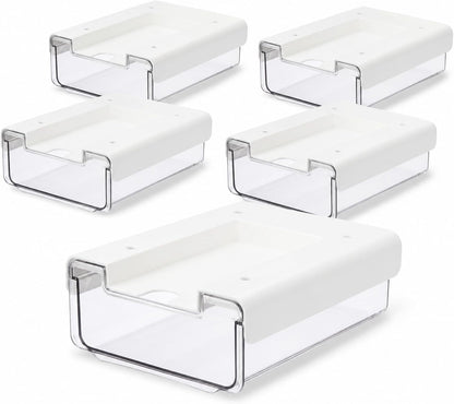 RHBLME 5 Pack Under Desk Drawer, Under Shelf Drawers Slide Out Self-Adhesive Standing Desk Drawer Attachment, Plastic Workspace Organizers for Office Home School
