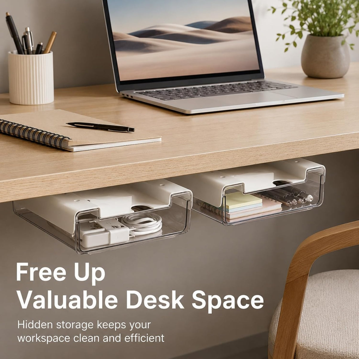 RHBLME 5 Pack Under Desk Drawer, Under Shelf Drawers Slide Out Self-Adhesive Standing Desk Drawer Attachment, Plastic Workspace Organizers for Office Home School