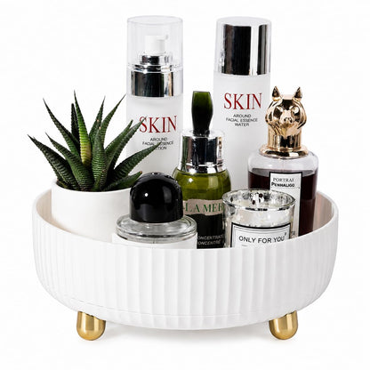 360 Rotating Makeup Perfume Organizer Skincare Tray, Small Ivory White