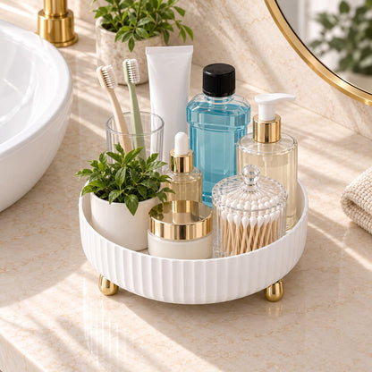 360 Rotating Makeup Perfume Organizer Skincare Tray, Small Ivory White