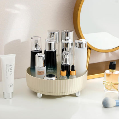 360 Rotating Makeup Perfume Organizer Skincare Tray, Small Ivory White