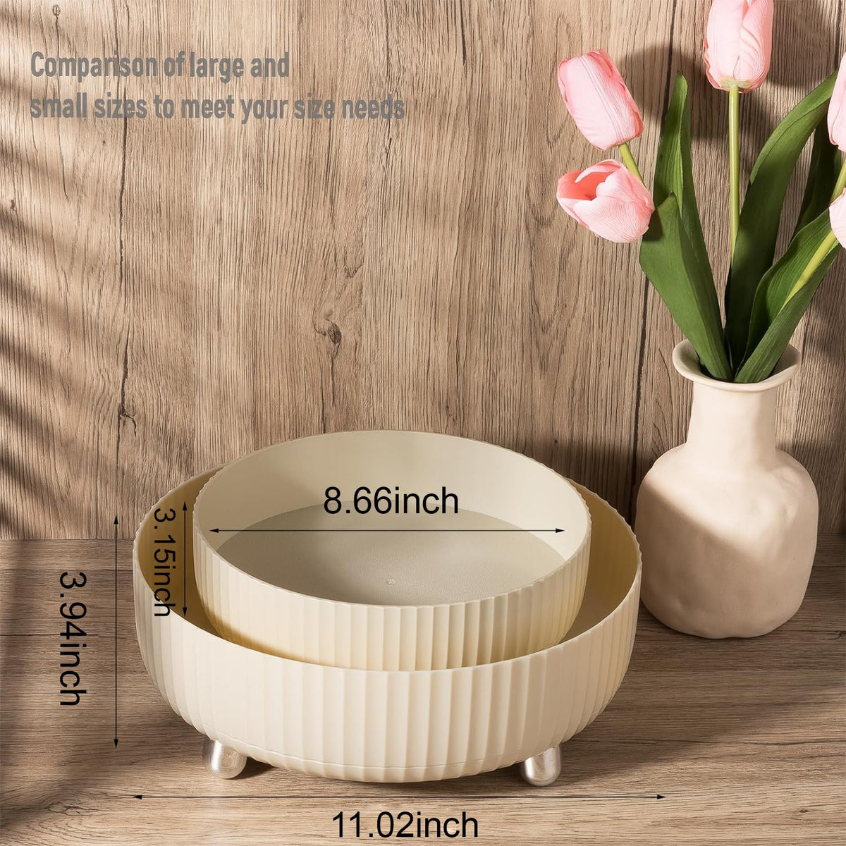 360 Rotating Makeup Perfume Organizer Skincare Tray, Small Ivory White