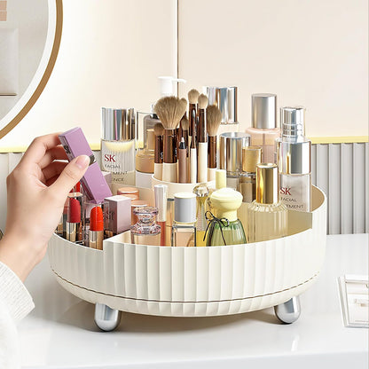 360 Rotating Makeup Perfume Organizer Skincare Tray, Small Ivory White
