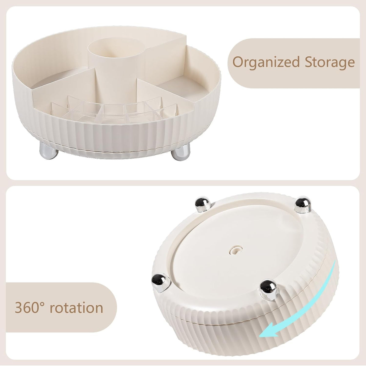 360 Rotating Makeup Perfume Organizer Skincare Tray, Small Ivory White