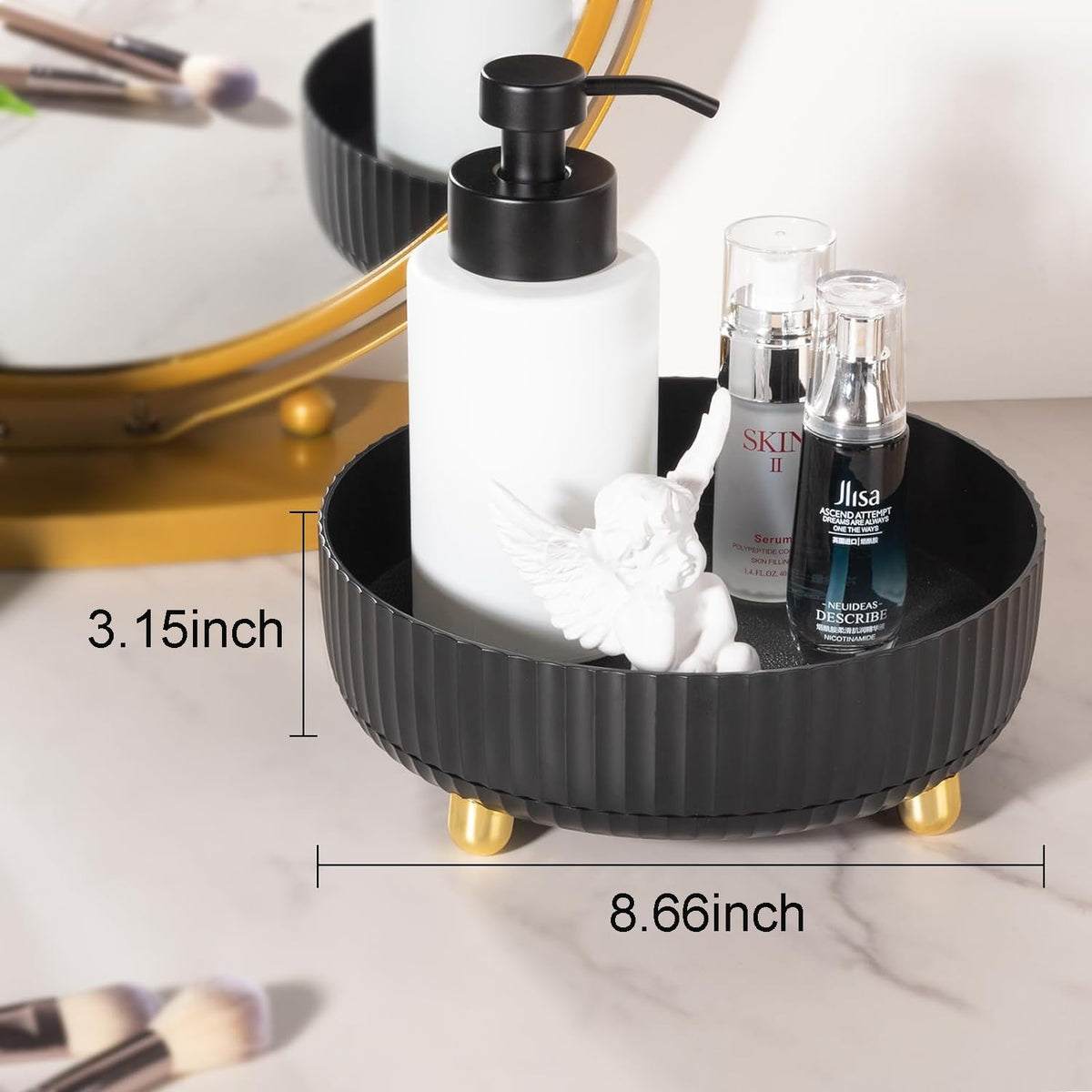 360 Rotating Makeup Perfume Organizer Skincare Tray, Small Ivory White