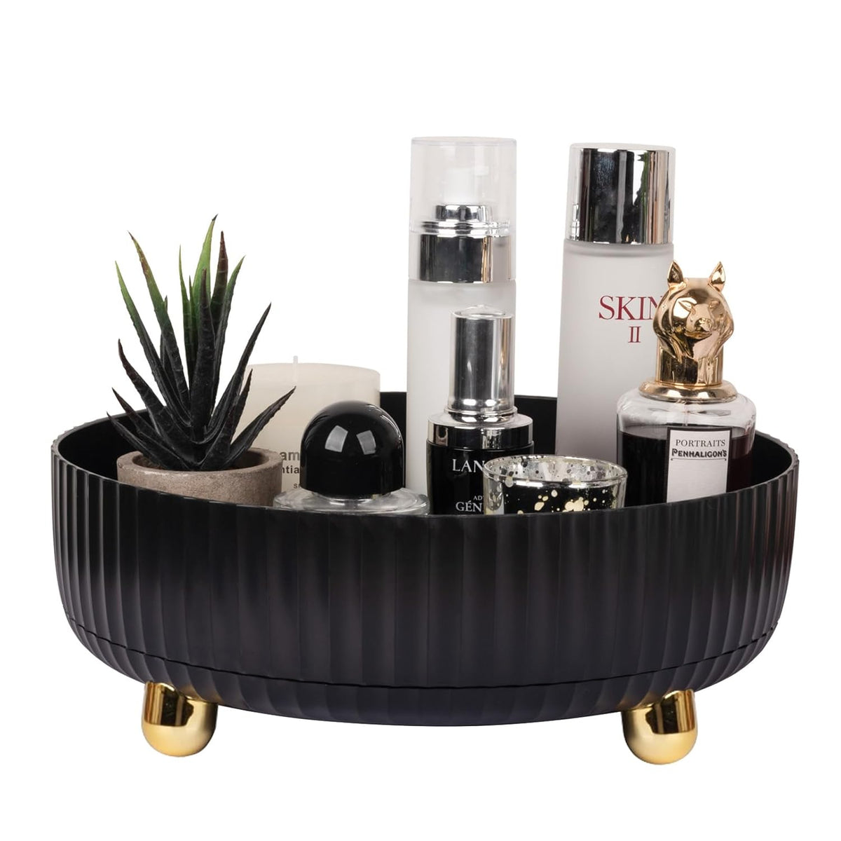 360 Rotating Makeup Perfume Organizer Skincare Tray, Small Ivory White