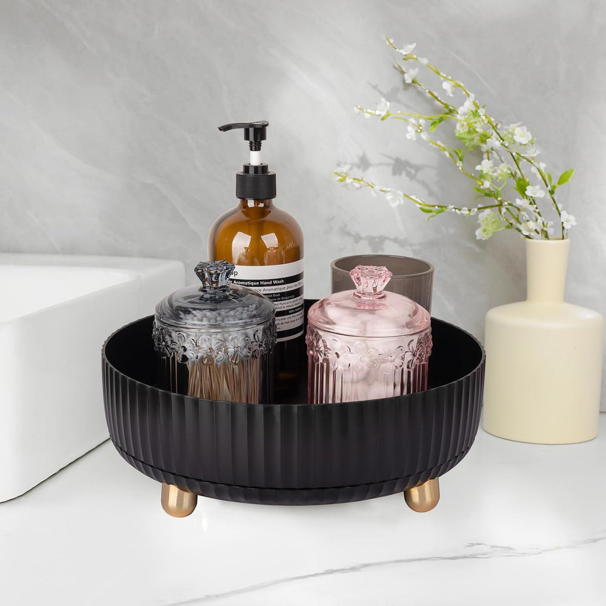 360 Rotating Makeup Perfume Organizer Skincare Tray, Small Ivory White