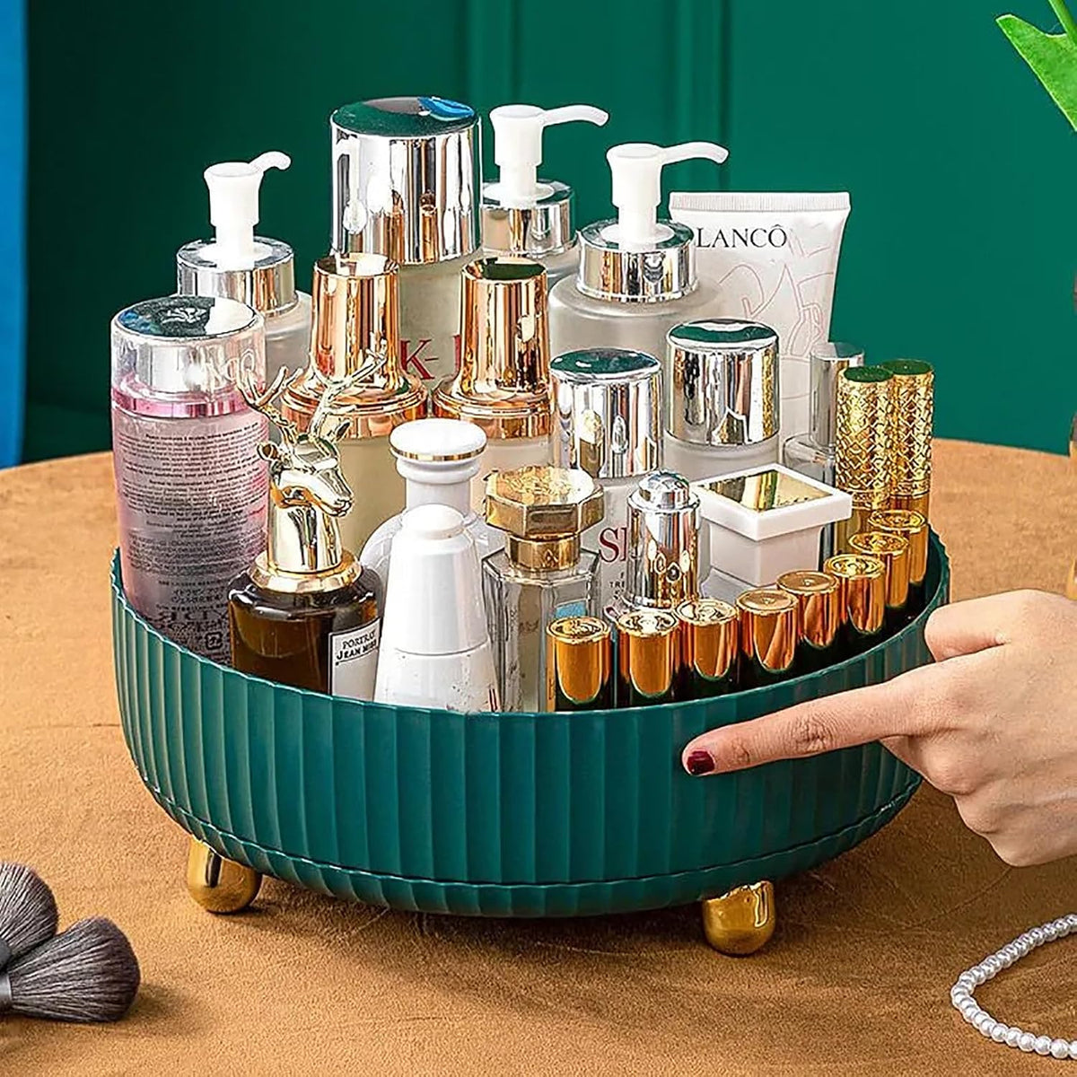 360 Rotating Makeup Perfume Organizer Skincare Tray, Small Ivory White
