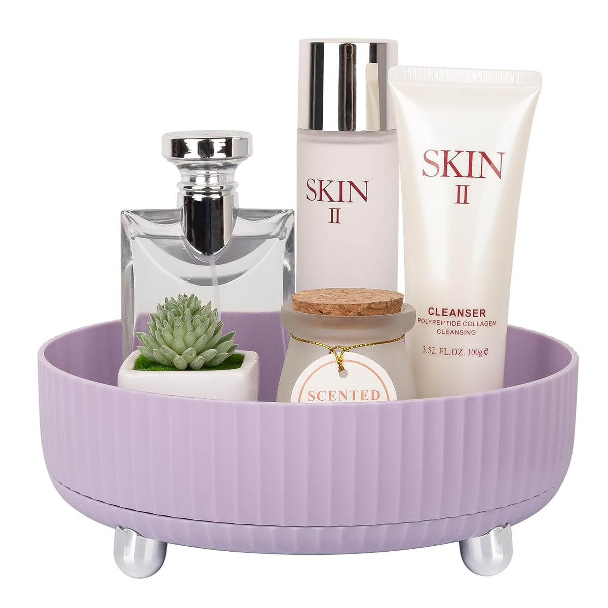 360 Rotating Makeup Perfume Organizer Skincare Tray, Small Ivory White