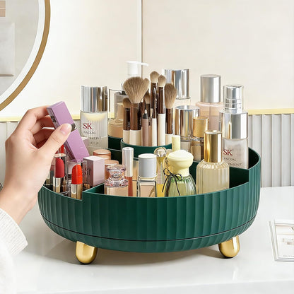 360 Rotating Makeup Perfume Organizer Skincare Tray, Small Ivory White