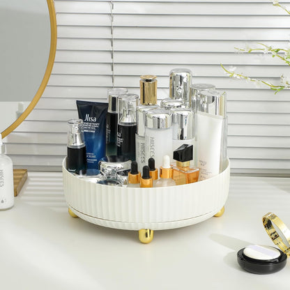 360 Rotating Makeup Perfume Organizer Skincare Tray, Small Ivory White