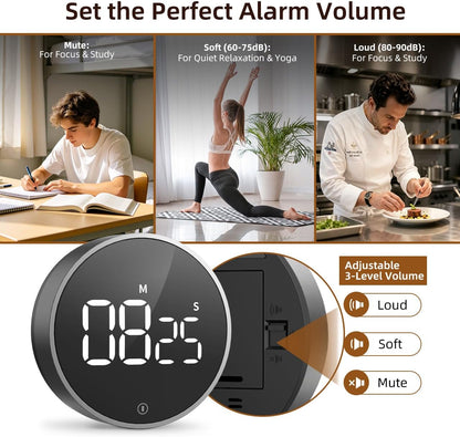 Digital Magnetic Kitchen Timer & Stopwatch with LED Display, Space Gray