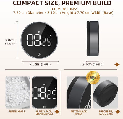 Digital Magnetic Kitchen Timer & Stopwatch with LED Display, Space Gray