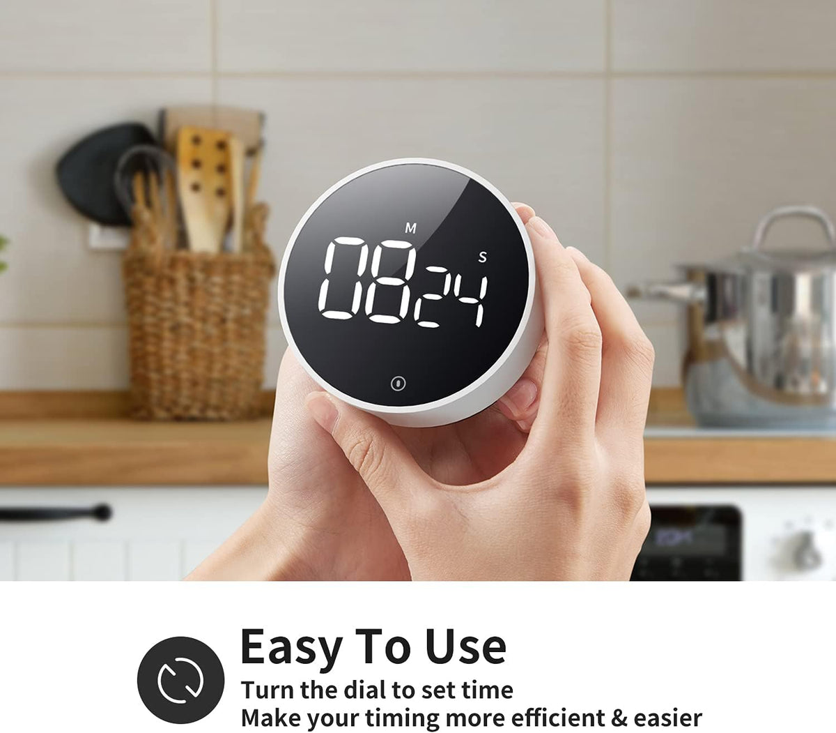 Digital Magnetic Kitchen Timer & Stopwatch with LED Display, Space Gray