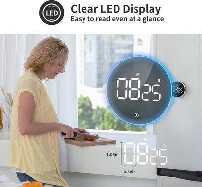 Digital Magnetic Kitchen Timer & Stopwatch with LED Display, Space Gray
