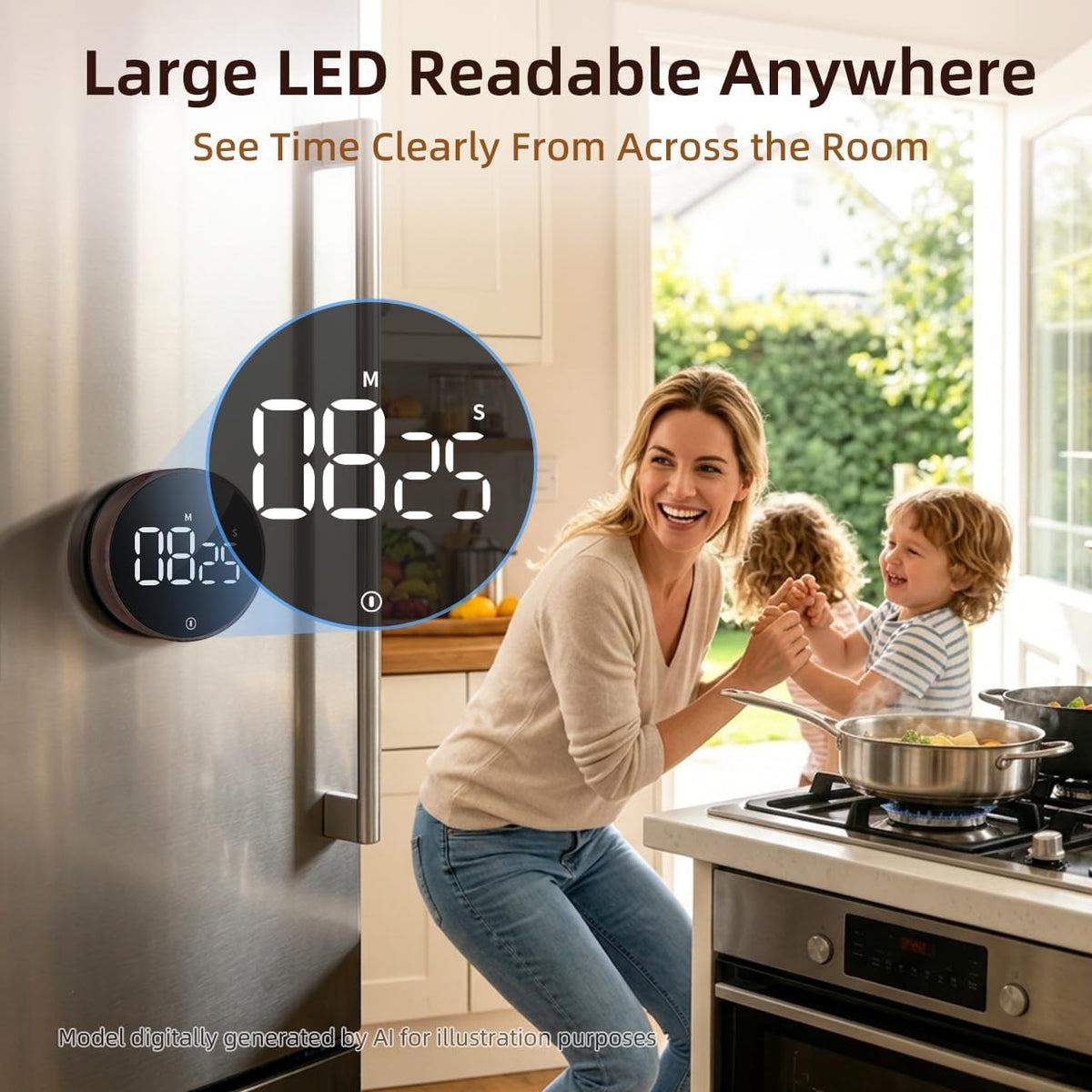 Digital Magnetic Kitchen Timer & Stopwatch with LED Display, Space Gray