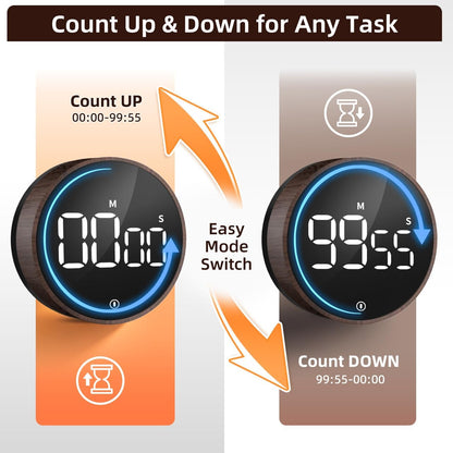 Digital Magnetic Kitchen Timer & Stopwatch with LED Display, Space Gray