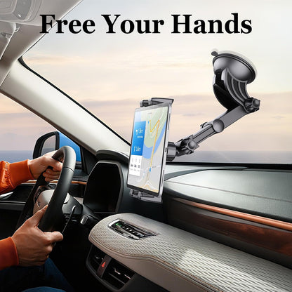 Tablet Holder for Car Dashboard [Suction Cup Mount] Windshield Wall Desk, Adjustable Stand for 5-13" iPad mini Air Pro Galaxy Tab S9 Phone - Heavy Duty Truck Accessories (9" Arm)