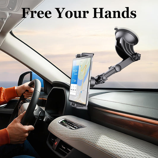 Tablet Holder for Car Dashboard [Suction Cup Mount] Windshield Wall Desk, Adjustable Stand for 5-13" iPad mini Air Pro Galaxy Tab S9 Phone - Heavy Duty Truck Accessories (9" Arm)