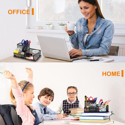 Pen Holder for Desk, Desk Organizers Set-3 Compartments Mesh Pencil Holder with Pencil Pen Cup and Paper Clip holder, Desk Accessories for Marker Craft, Ideal Office School Supplies(3 pack, Black)