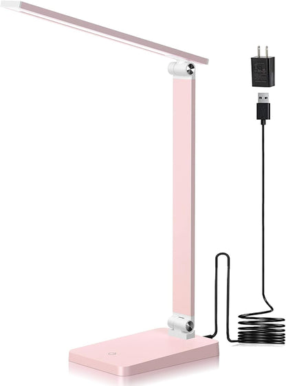 LED Desk Lamp for Home Office, 3 Levels Dimmable Desk Light with USB Charging Port, Small Study Lamp, Reading Light for Table, Black, 5000K