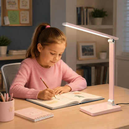 LED Desk Lamp for Home Office, 3 Levels Dimmable Desk Light with USB Charging Port, Small Study Lamp, Reading Light for Table, Black, 5000K