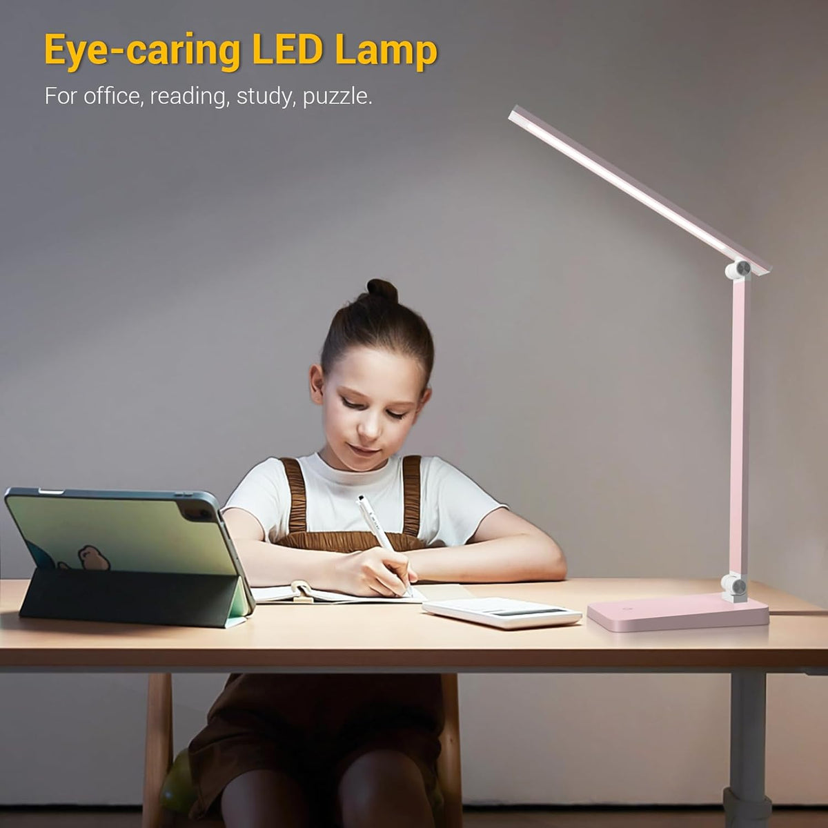 LED Desk Lamp for Home Office, 3 Levels Dimmable Desk Light with USB Charging Port, Small Study Lamp, Reading Light for Table, Black, 5000K