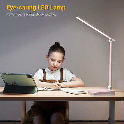 LED Desk Lamp for Home Office, 3 Levels Dimmable Desk Light with USB Charging Port, Small Study Lamp, Reading Light for Table, Black, 5000K