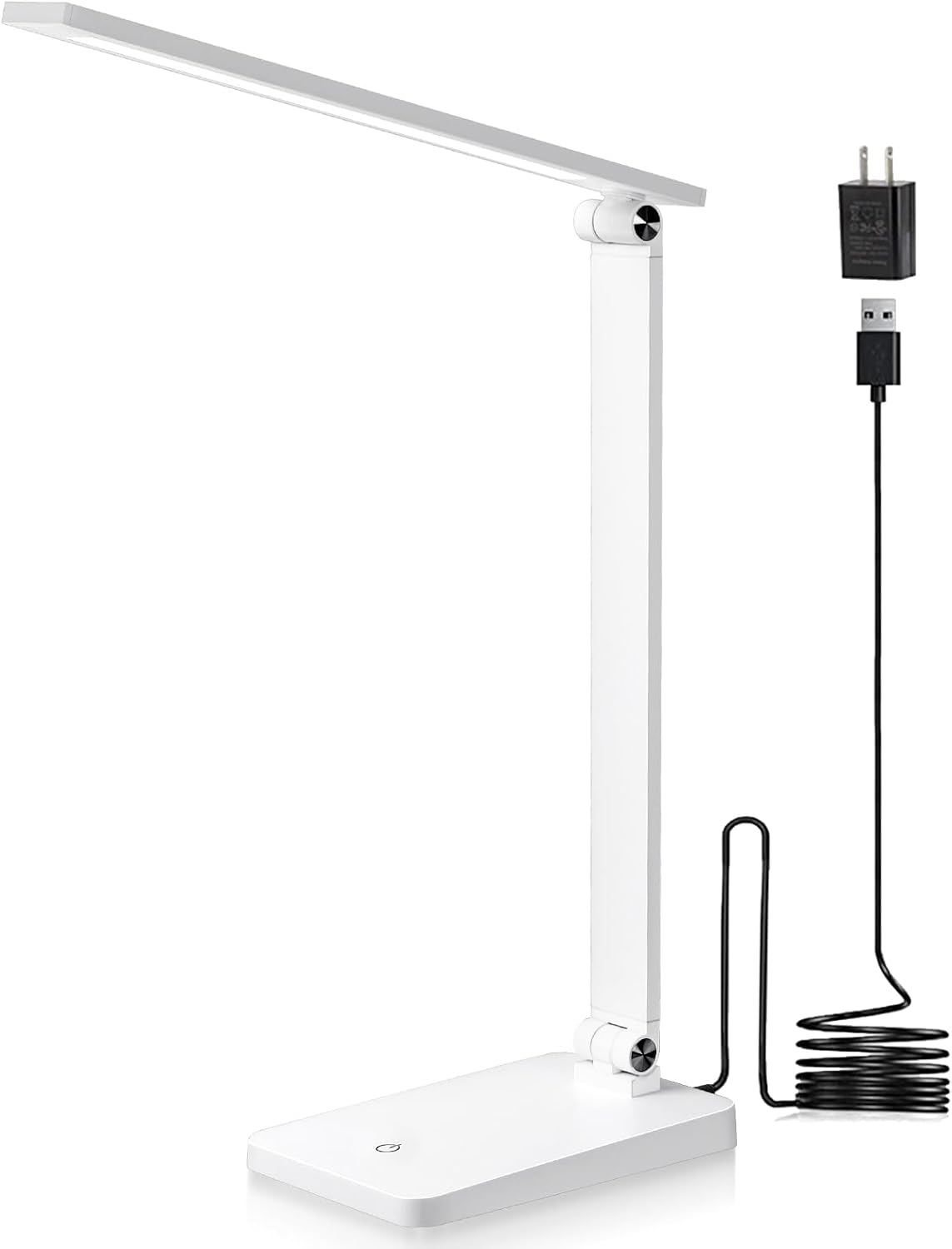 LED Desk Lamp for Home Office, 3 Levels Dimmable Desk Light with USB Charging Port, Small Study Lamp, Reading Light for Table, Black, 5000K