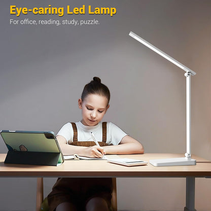 LED Desk Lamp for Home Office, 3 Levels Dimmable Desk Light with USB Charging Port, Small Study Lamp, Reading Light for Table, Black, 5000K