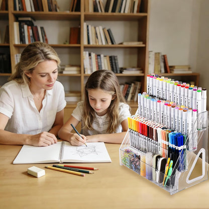 Acrylic Desk Organizer – 5 Tier 25 Compartments Vertical Storage for Pens, Markers, Art Supplies & Office Accessories – Clear Desk Storage Solution for Home, Office & School