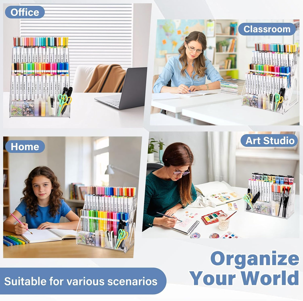 Acrylic Desk Organizer – 5 Tier 25 Compartments Vertical Storage for Pens, Markers, Art Supplies & Office Accessories – Clear Desk Storage Solution for Home, Office & School