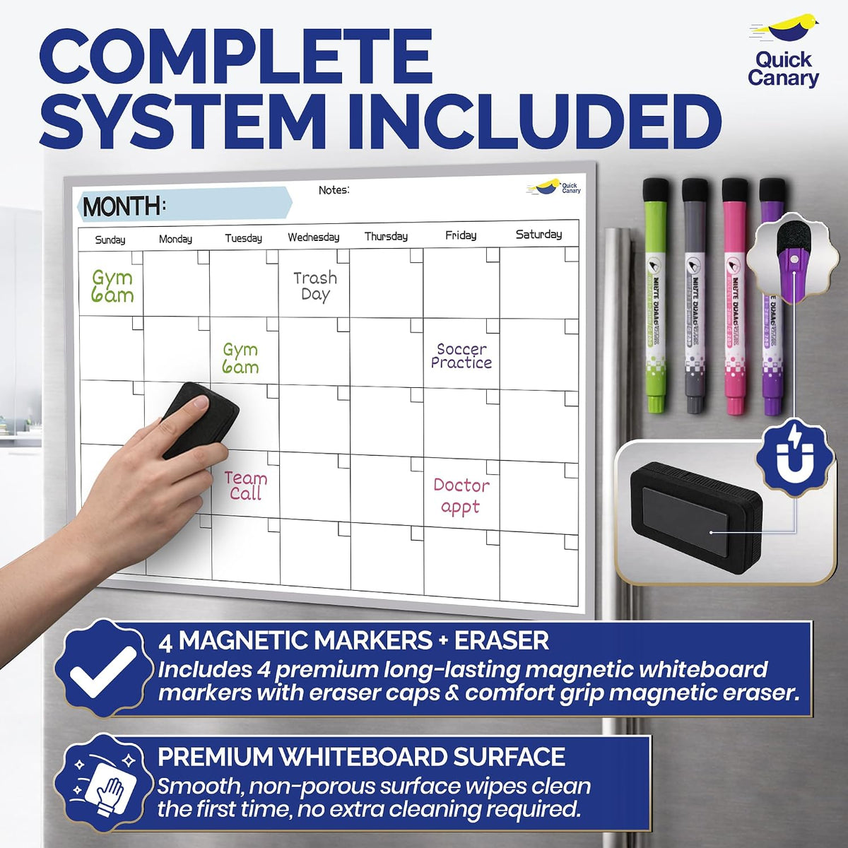 Large Magnetic Calendar for Refrigerator, Dry Erase Whiteboard Magnet