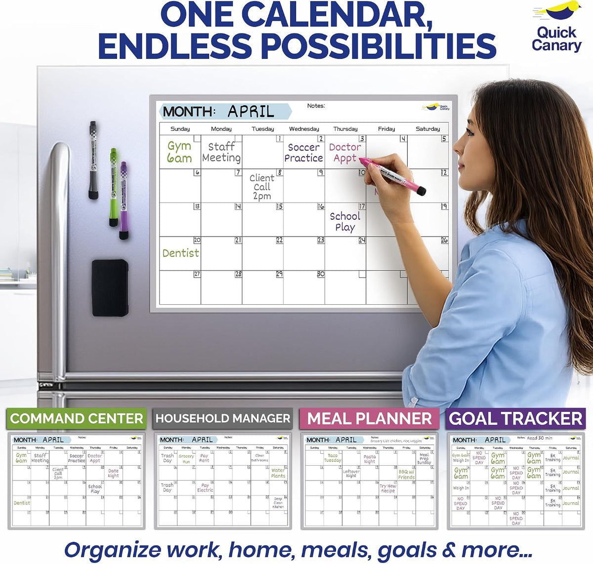 Large Magnetic Calendar for Refrigerator, Dry Erase Whiteboard Magnet