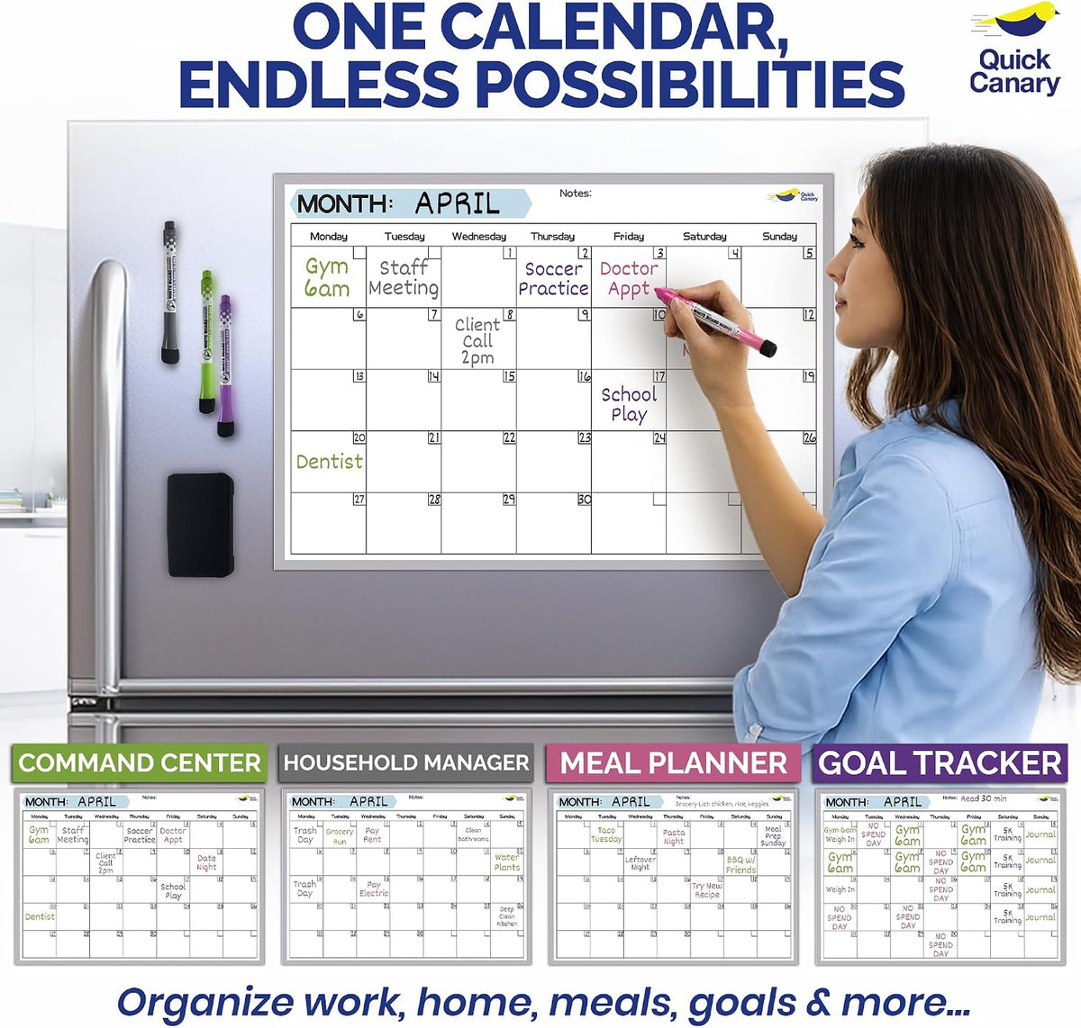 Large Magnetic Calendar for Refrigerator, Dry Erase Whiteboard Magnet