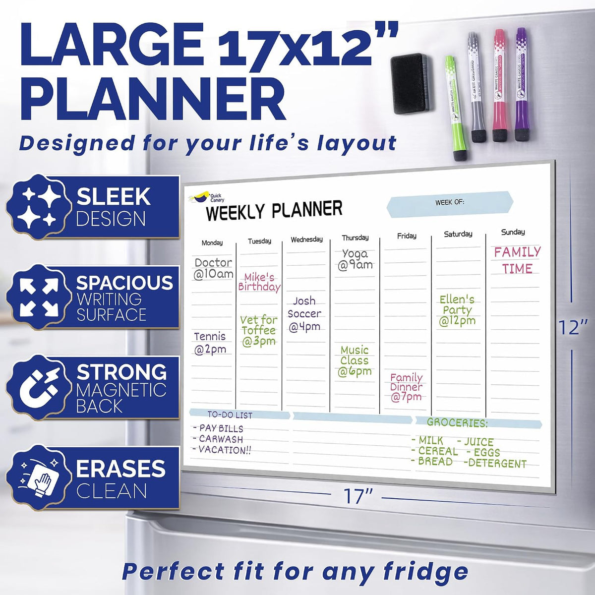 Large Magnetic Calendar for Refrigerator, Dry Erase Whiteboard Magnet
