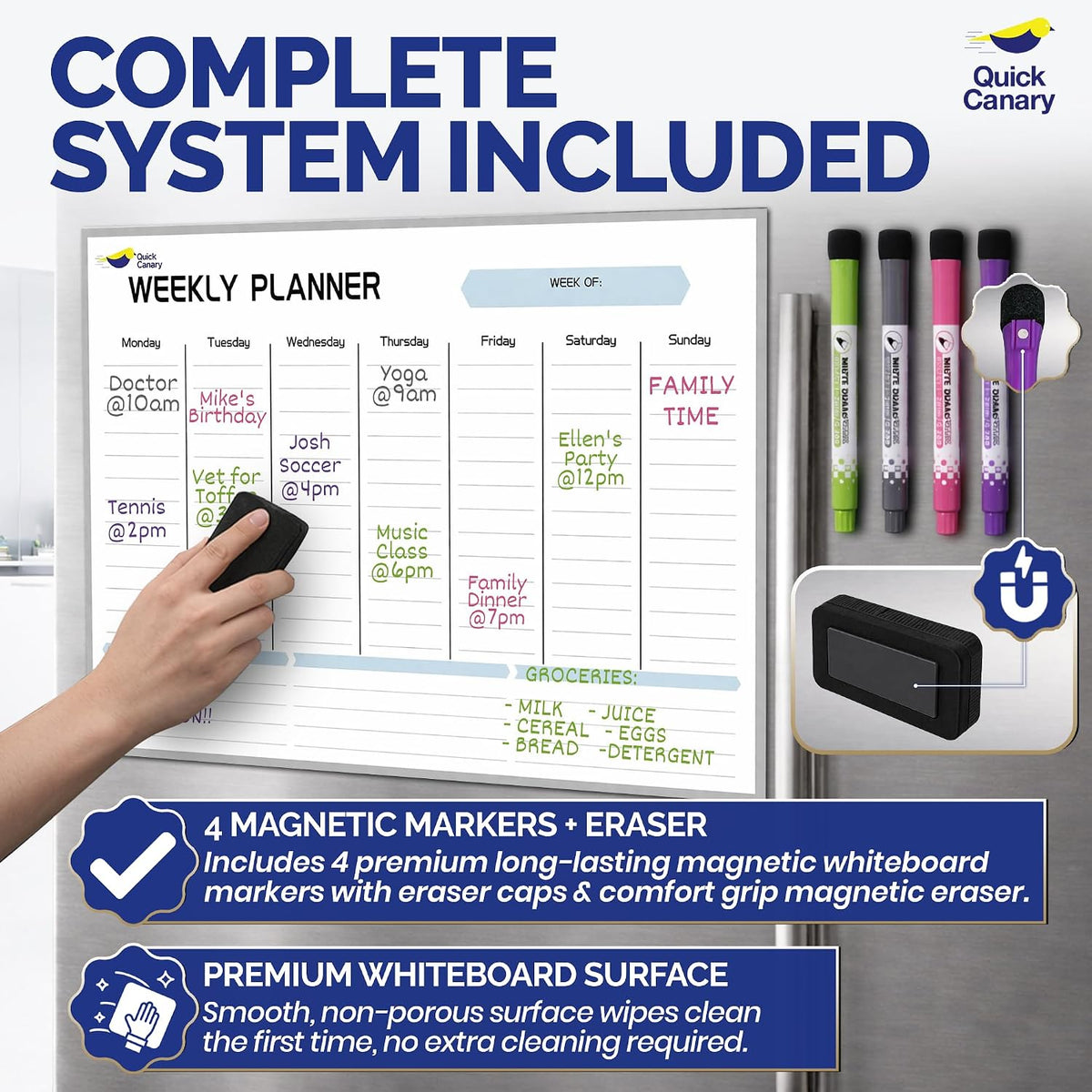 Large Magnetic Calendar for Refrigerator, Dry Erase Whiteboard Magnet