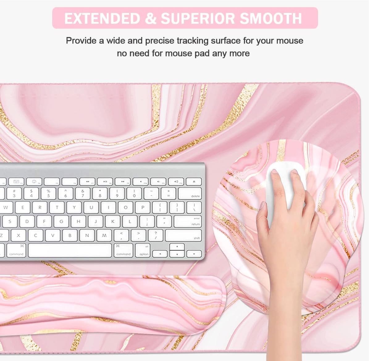 4-in-1 Gaming Mouse Pad Wrist Support Set，Desk Pad + Mouse Pad with Wrist Rest + Keyboard Wrist Rest + Coaster, Ergonomic Design for Home Office Study Game - Blue Marble